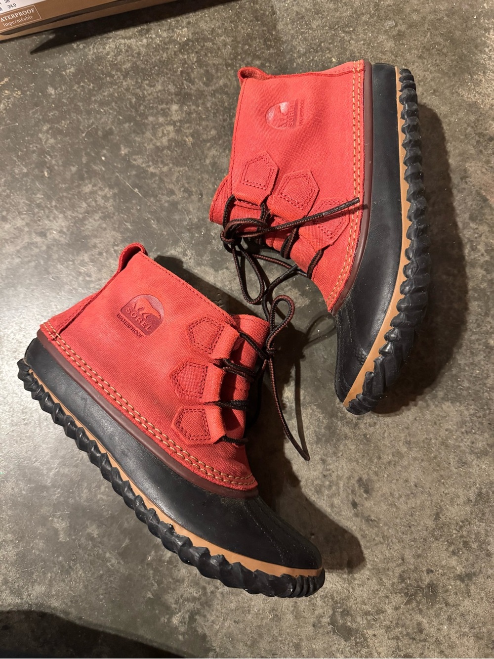 Sorel Red and Black Waterproof Lace-Up Duck Boots - Picture 1 of 6